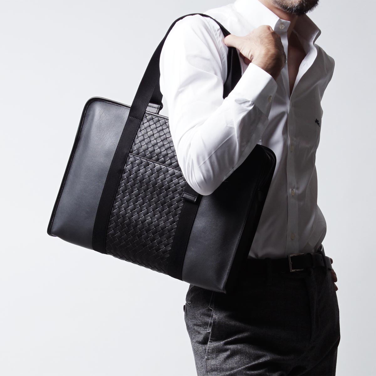 ボッテガヴェネタ/BOTTEGA VENETAコピー ブリーフケース WASHED LAMB ミディアムグレー×ネロ グレー系 メンズ BRAND 392369-vauf1-8365 - 商品画像 4