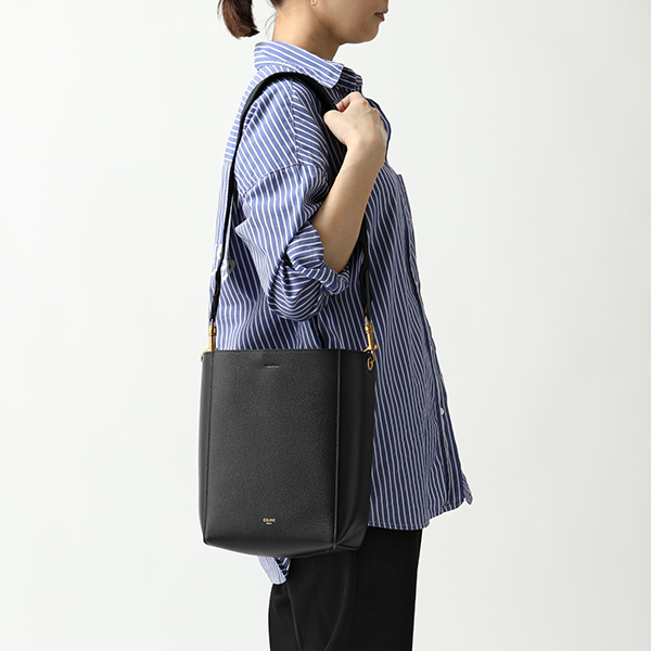 CELINEスーパーコピー 189303AH4.38NO SMALL SEAU SANGLE サングル バケット スモール レザー ショルダー トートバッグ Black レディース - 商品画像 3