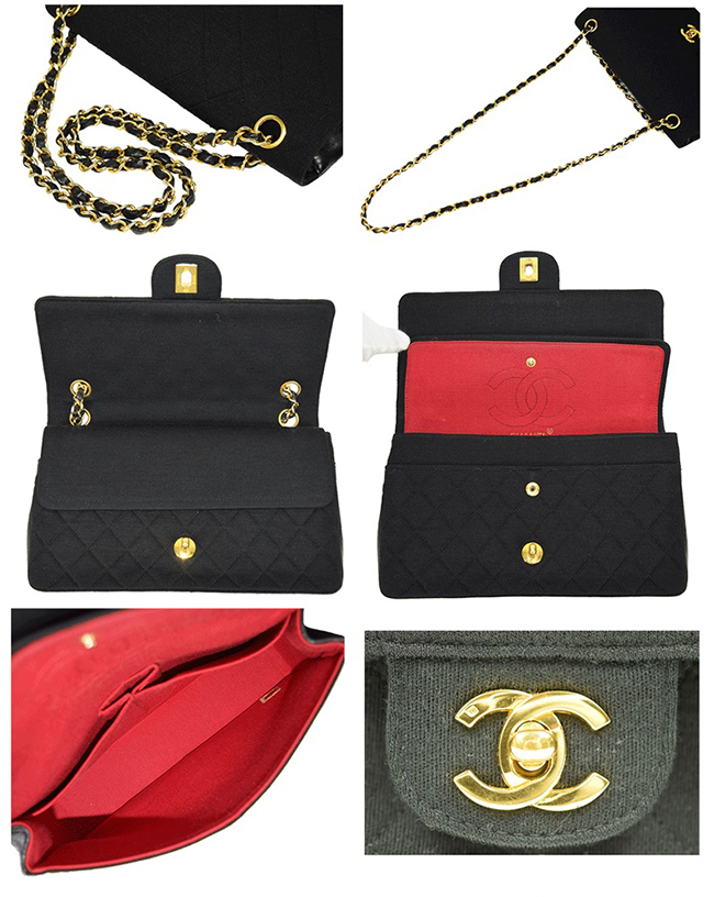 CHANEL/シャネルコピー コットンジャージ マトラッセ WフラップWチェーン ショルダーバッグ ブラック×ゴールド金具 A01112 - 商品画像 4