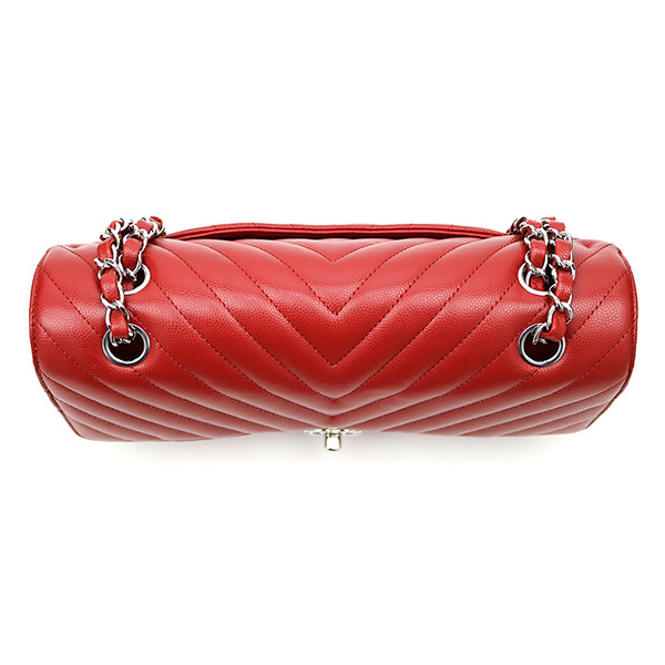 シャネルコピー 【CHANEL】 シェブロン キャビアスキン フラップバッグ レッド シルバー金具 ミディアム Wチェーンショルダーバッグ ココマーク クラシック マトラッセ キルティング Vステッチ ニ重蓋 A01112 - 商品画像 6