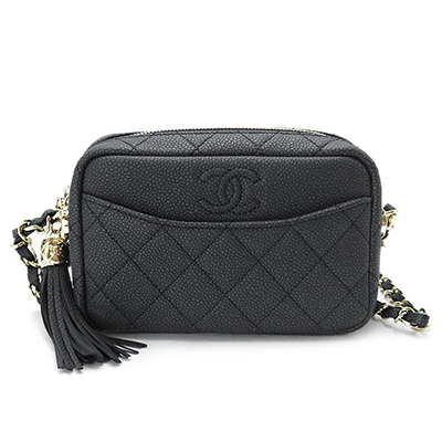 シャネルコピー ミニショルダーバッグ レディース CHANEL カメラケース ポシェット ココマーク キルティング キャビアスキン レザー タッセル ブラック/GD A57717 Y83798 94305 - 商品画像 8