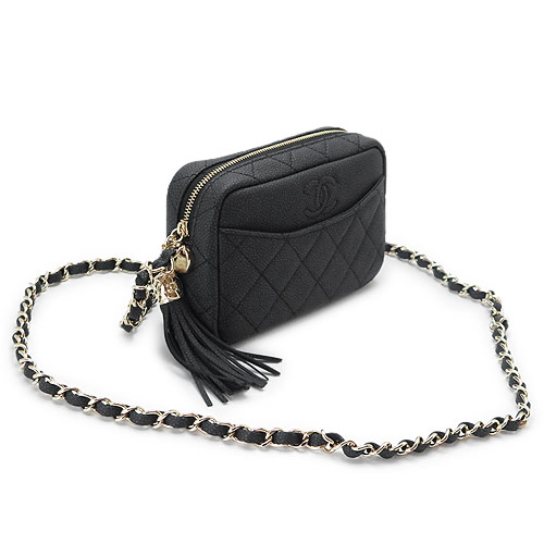 シャネルコピー ミニショルダーバッグ レディース CHANEL カメラケース ポシェット ココマーク キルティング キャビアスキン レザー タッセル ブラック/GD A57717 Y83798 94305 - 商品画像 4