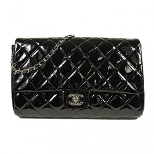CHANEL/シャネルスーパーコピー mエナメル マトラッセシングルチェーンショルダーバッグブラック×シルバー金具 A65051 - 商品画像 1