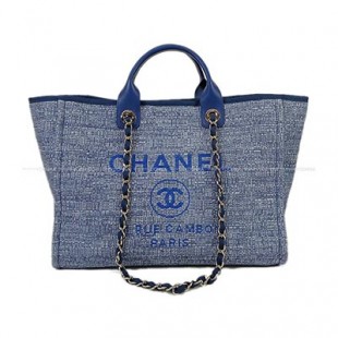 CHANELトートバッグコピー シャネル ドーヴィル 2Way チェーンショルダー ツイードブルー ラフィアXカーフ A66941 - 商品画像 2