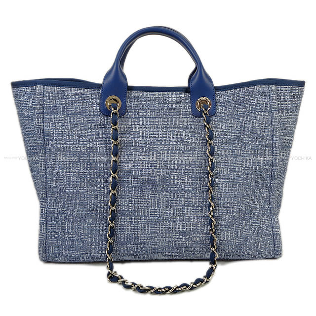 CHANELトートバッグコピー シャネル ドーヴィル 2Way チェーンショルダー ツイードブルー ラフィアXカーフ A66941 - 商品画像 4