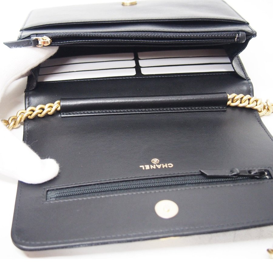 シャネル CHANEL ボーイシャネル チェーン ウォレット 黒 ゴートスキン 型押し ゴールド金具 A81969 Chanel 8031 - 商品画像 6