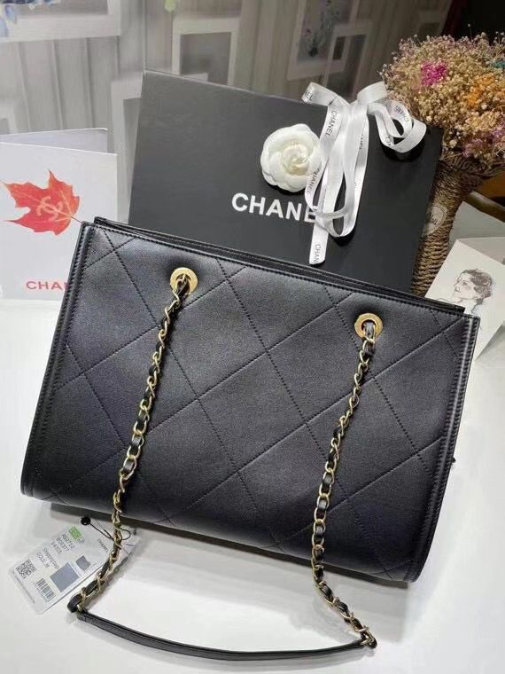 シャネル CHANEL スモールショッピングバッグ カーフスキン グレー ロゴ AS2752 B06377 94305 - 商品画像 4