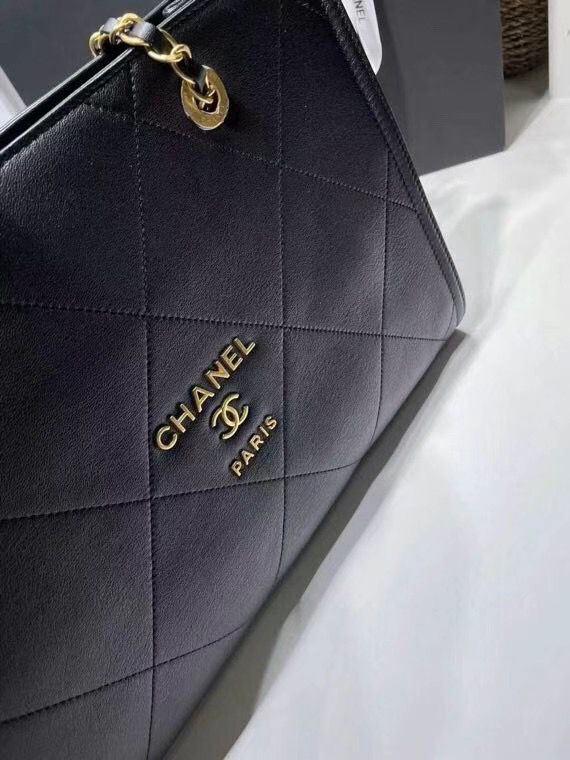 シャネル CHANEL スモールショッピングバッグ カーフスキン グレー ロゴ AS2752 B06377 94305 - 商品画像 5