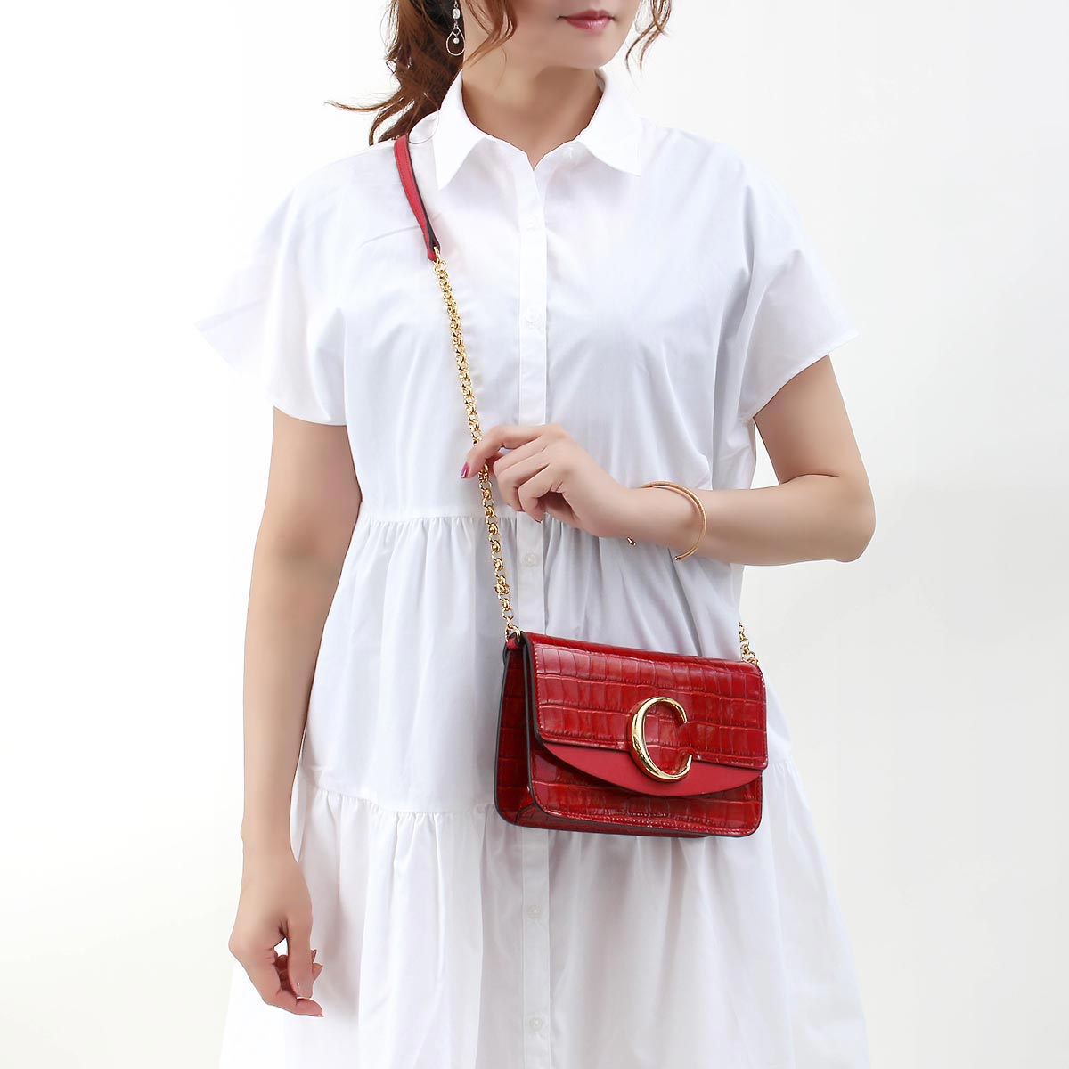 クロエ ショルダーバッグ バッグ レディース クロエ C クロコ型押し ダスキーレッド CHC19SS192 A87 634 - 商品画像 4