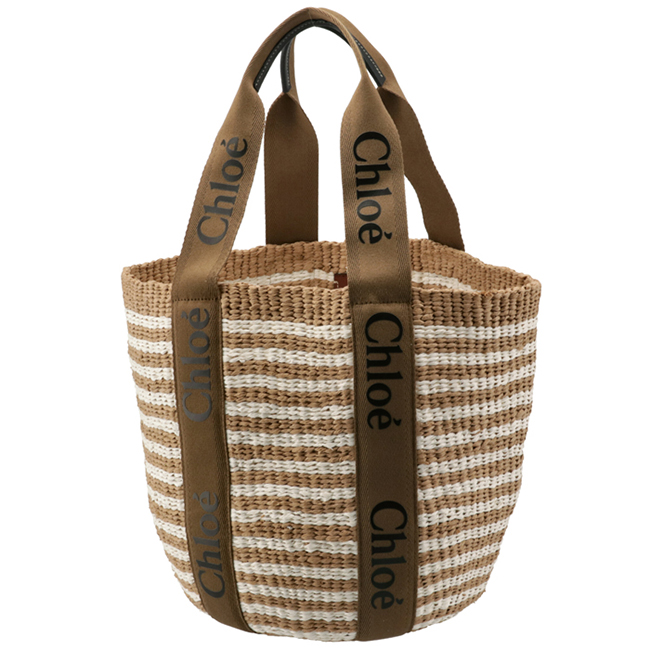 クロエスーパーコピー CHLOE トートバッグ WOODY LOGO ラージ バスケット リボン付き かごバッグ ブラウン系 CHC21US380 E65 20F - 商品画像 4