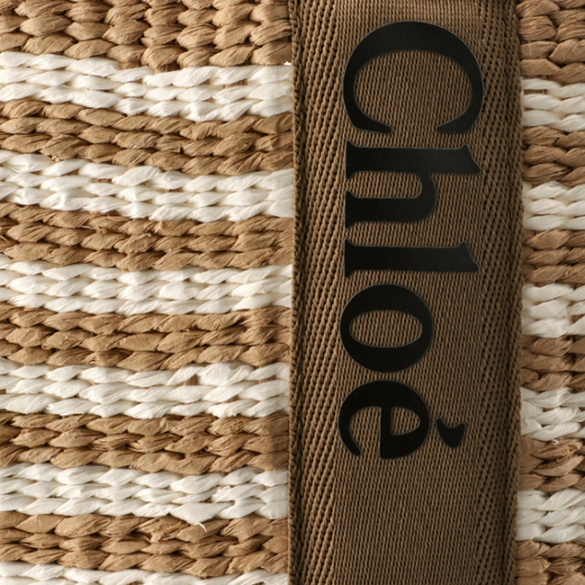 クロエスーパーコピー CHLOE トートバッグ WOODY LOGO ラージ バスケット リボン付き かごバッグ ブラウン系 CHC21US380 E65 20F - 商品画像 1