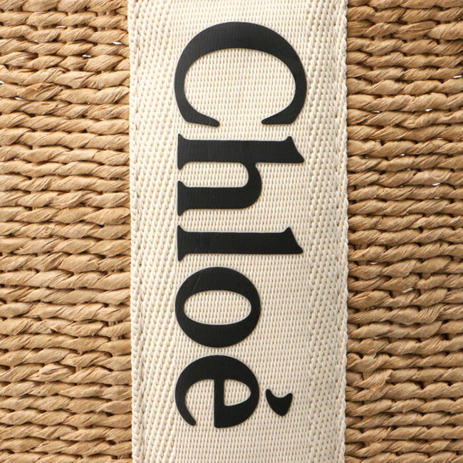 スーパーコピークロエ CHLOE トートバッグ WOODY LOGO ラージ バスケット リボン付き かごバッグ ホワイト CHC21US380 E65 101 - 商品画像 1