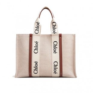 クロエスーパーコピー CHLOE トートバッグ WOODY LOGO ラージ リボン付き コットンキャンバスバッグ ホワイト×ブラウン CHC21US382 E66 90U - 商品画像 2