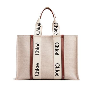 クロエスーパーコピー CHLOE トートバッグ WOODY LOGO ラージ リボン付き コットンキャンバスバッグ ホワイト×ブラウン CHC21US382 E66 90U - 商品画像 5