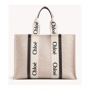 スーパーコピークロエ CHLOE トートバッグ WOODY LOGO ラージ リボン付き コットンキャンバスバッグ ホワイト×ネイビー CHC21US382 E66 91J - 商品画像 2