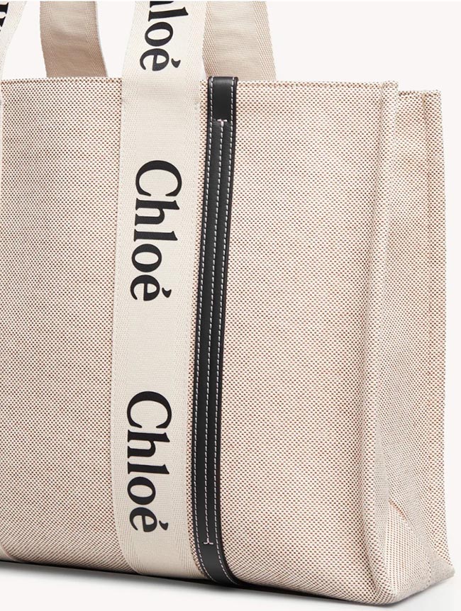 スーパーコピークロエ CHLOE トートバッグ WOODY LOGO ラージ リボン付き コットンキャンバスバッグ ホワイト×ネイビー CHC21US382 E66 91J - 商品画像 3