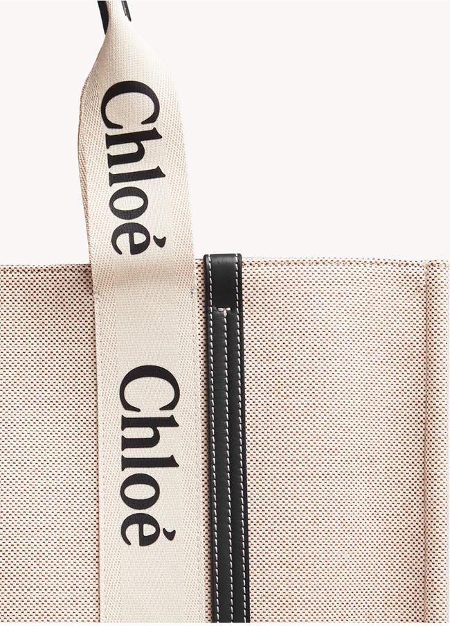 スーパーコピークロエ CHLOE トートバッグ WOODY LOGO ラージ リボン付き コットンキャンバスバッグ ホワイト×ネイビー CHC21US382 E66 91J - 商品画像 6
