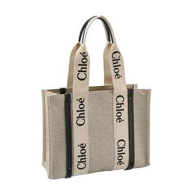 クロエコピー CHLOE トートバッグ WOODY LOGO ミディアム リボン付き コットンキャンバスバッグ ホワイト×ネイビー CHC21US383 E66 91J - 商品画像 7