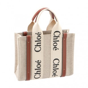 クロエコピー CHLOE WOODY LOGO スモール リボン付き コットンキャンバスバッグ ホワイト×ブラウン CHC21US385 E66 90U - 商品画像 2