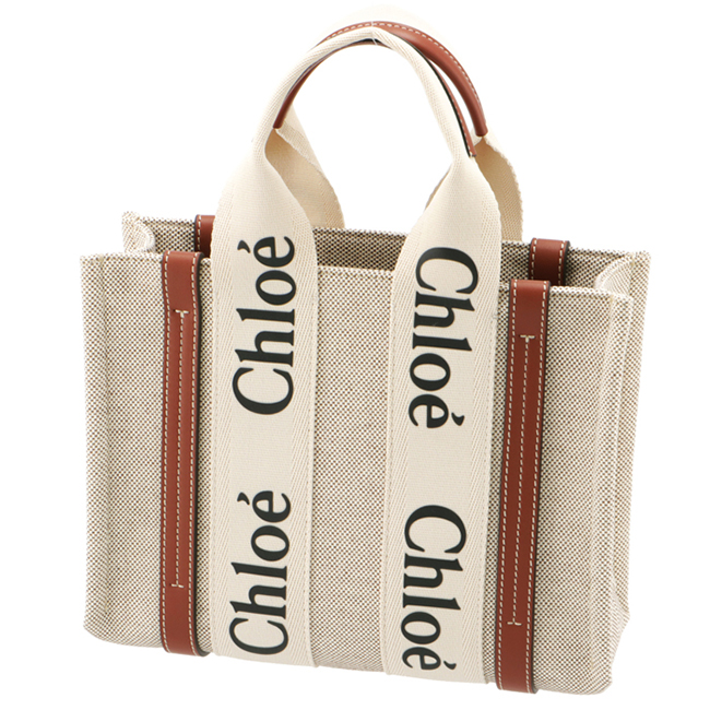 クロエコピー CHLOE WOODY LOGO スモール リボン付き コットンキャンバスバッグ ホワイト×ブラウン CHC21US385 E66 90U - 商品画像 4