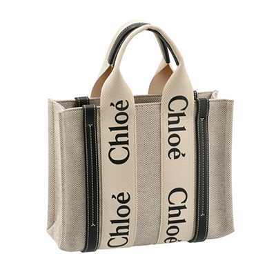 クロエスーパーコピー CHLOE WOODY LOGO スモール リボン付き コットンキャンバスバッグ ホワイト×ネイビー CHC21US385 E66 91J - 商品画像 7