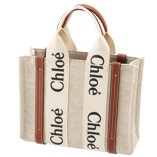 クロエコピー CHLOE WOODY LOGO スモール リボン付き コットンキャンバスバッグ ホワイト×ブラウン CHC21US385 E66 90U - 商品画像 9