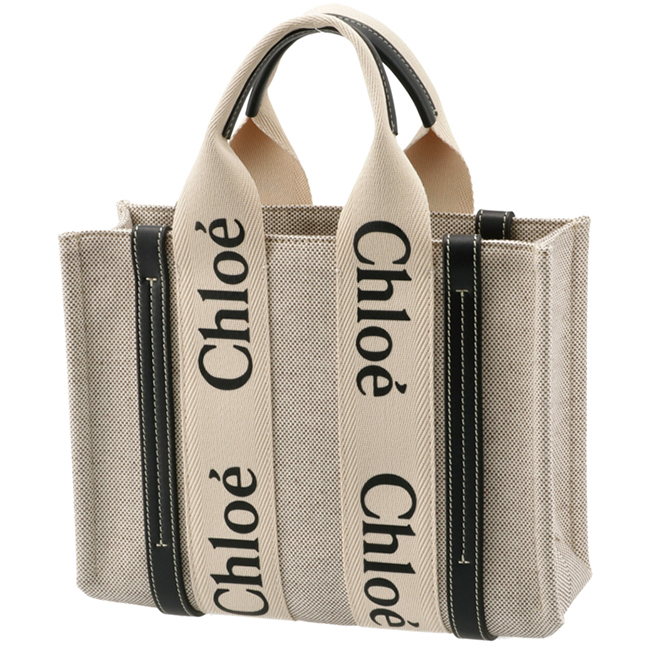 クロエスーパーコピー CHLOE WOODY LOGO スモール リボン付き コットンキャンバスバッグ ホワイト×ネイビー CHC21US385 E66 91J - 商品画像 9