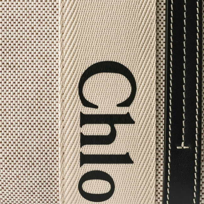 クロエスーパーコピー CHLOE WOODY LOGO スモール リボン付き コットンキャンバスバッグ ホワイト×ネイビー CHC21US385 E66 91J - 商品画像 1