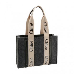 クロエコピー CHLOE トートバッグ WOODY LOGO ミディアム リボン付き リサイクルフェルト グレー系 CHC21WS383 F37 053 - 商品画像 2