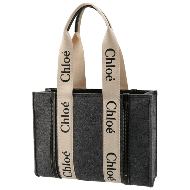 クロエコピー CHLOE トートバッグ WOODY LOGO ミディアム リボン付き リサイクルフェルト グレー系 CHC21WS383 F37 053 - 商品画像 9