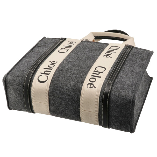 クロエコピー CHLOE トートバッグ WOODY LOGO ミディアム リボン付き リサイクルフェルト グレー系 CHC21WS383 F37 053 - 商品画像 5