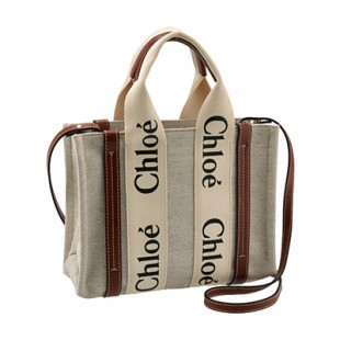 スーパーコピークロエ CHLOE ショルダーバッグ WOODY LOGO スモール リボン付き コットンキャンバスバッグ ホワイト×ブラウン CHC21WS397 E66 90U - 商品画像 2