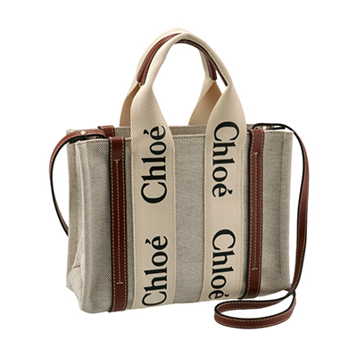 スーパーコピークロエ CHLOE ショルダーバッグ WOODY LOGO スモール リボン付き コットンキャンバスバッグ ホワイト×ブラウン CHC21WS397 E66 90U - 商品画像 8