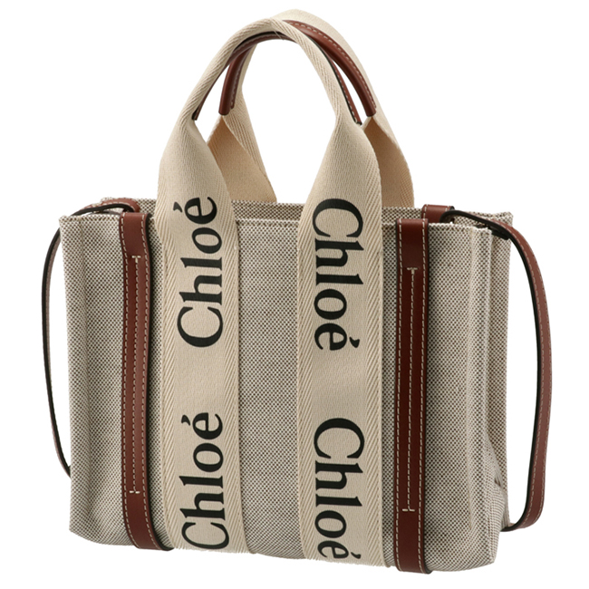 スーパーコピークロエ CHLOE ショルダーバッグ WOODY LOGO スモール リボン付き コットンキャンバスバッグ ホワイト×ブラウン CHC21WS397 E66 90U - 商品画像 4