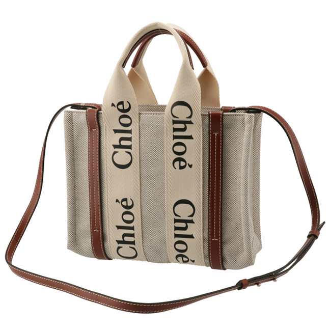 スーパーコピークロエ CHLOE ショルダーバッグ WOODY LOGO スモール リボン付き コットンキャンバスバッグ ホワイト×ブラウン CHC21WS397 E66 90U - 商品画像 10