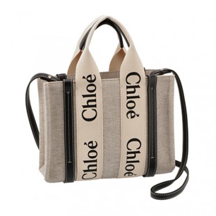 クロエコピー CHLOE ショルダーバッグ WOODY LOGO スモール リボン付き コットンキャンバスバッグ ホワイト×ネイビー CHC21WS397 E66 91J - 商品画像 2