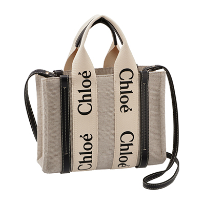 クロエコピー CHLOE ショルダーバッグ WOODY LOGO スモール リボン付き コットンキャンバスバッグ ホワイト×ネイビー CHC21WS397 E66 91J - 商品画像 8