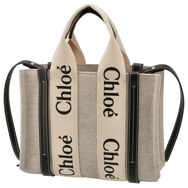 クロエコピー CHLOE ショルダーバッグ WOODY LOGO スモール リボン付き コットンキャンバスバッグ ホワイト×ネイビー CHC21WS397 E66 91J - 商品画像 4