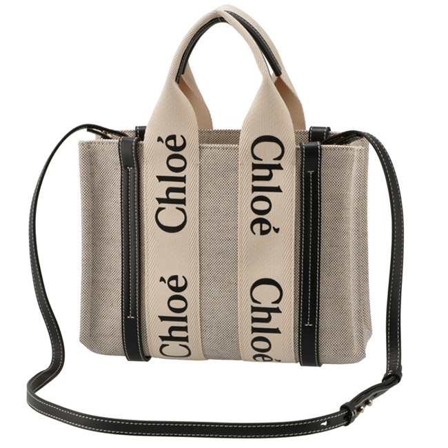 クロエコピー CHLOE ショルダーバッグ WOODY LOGO スモール リボン付き コットンキャンバスバッグ ホワイト×ネイビー CHC21WS397 E66 91J - 商品画像 10