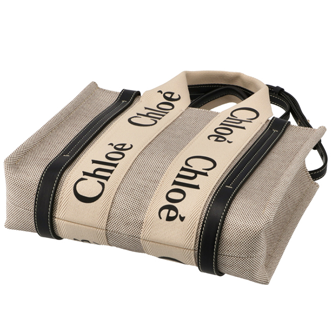 クロエコピー CHLOE ショルダーバッグ WOODY LOGO スモール リボン付き コットンキャンバスバッグ ホワイト×ネイビー CHC21WS397 E66 91J - 商品画像 6