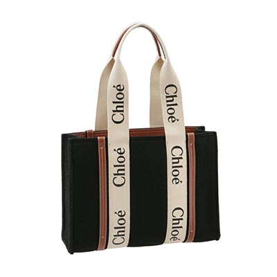 クロエコピー CHLOE トートバッグ WOODY LOGO ミディアム リボン付き リサイクルフェルト ブラック系 CHC22SS383 G64 001 - 商品画像 7