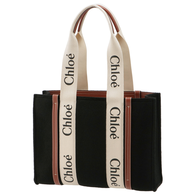クロエコピー CHLOE トートバッグ WOODY LOGO ミディアム リボン付き リサイクルフェルト ブラック系 CHC22SS383 G64 001 - 商品画像 4