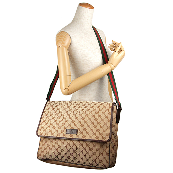 グッチコピー ショルダーバッグ GUCCI 233052 F4F5R 9791 バッグ GGキャンバス ユニセックス ベージュ/ダークブラウン GGパターン ロゴ ウェビング メンズ エレガント - 商品画像 8