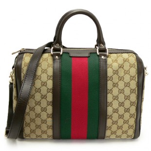 グッチ ボストンバッグ GUCCI 2WAYショルダーバッグ 旅行鞄 VINTAGE WEB GG柄レザー/GGキャンバス ベージュ×ダークブラウン 247205 FWCZG 9791 - 商品画像 2