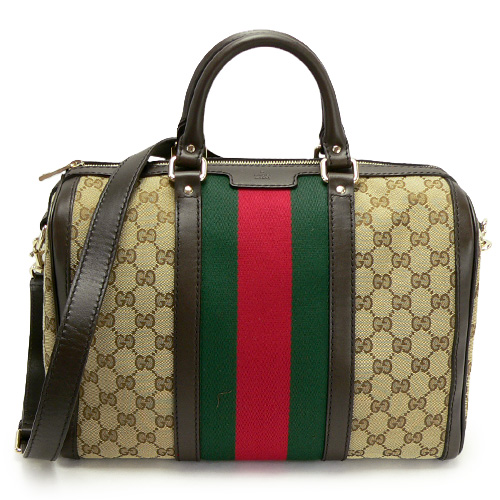 グッチ ボストンバッグ GUCCI 2WAYショルダーバッグ 旅行鞄 VINTAGE WEB GG柄レザー/GGキャンバス ベージュ×ダークブラウン 247205 FWCZG 9791 - 商品画像 7