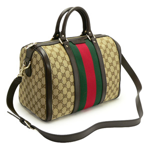 グッチ ボストンバッグ GUCCI 2WAYショルダーバッグ 旅行鞄 VINTAGE WEB GG柄レザー/GGキャンバス ベージュ×ダークブラウン 247205 FWCZG 9791 - 商品画像 8