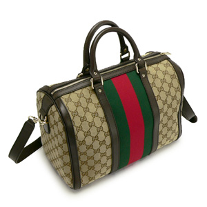 グッチ ボストンバッグ GUCCI 2WAYショルダーバッグ 旅行鞄 VINTAGE WEB GG柄レザー/GGキャンバス ベージュ×ダークブラウン 247205 FWCZG 9791 - 商品画像 5