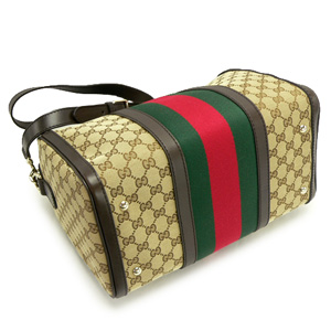 グッチ ボストンバッグ GUCCI 2WAYショルダーバッグ 旅行鞄 VINTAGE WEB GG柄レザー/GGキャンバス ベージュ×ダークブラウン 247205 FWCZG 9791 - 商品画像 1