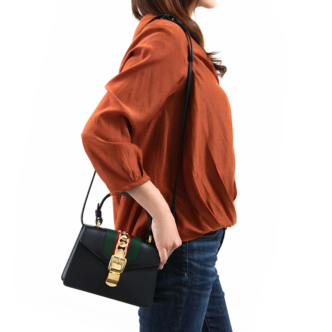 グッチコピー GUCCI ハンドバッグ/ショルダーバッグ シルヴィ/SYLVIE ブラック&グリーン&レッド 470270 D4ZAG 8015 2019年春夏新作 レディース - 商品画像 6