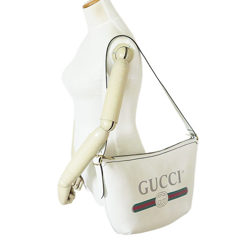 グッチスーパーコピー ショルダーバッグ メンズ 523588 0GCAT 8820 GUCCI ハーフムーン ホーボーバッグ レザー ホワイト - 商品画像 3